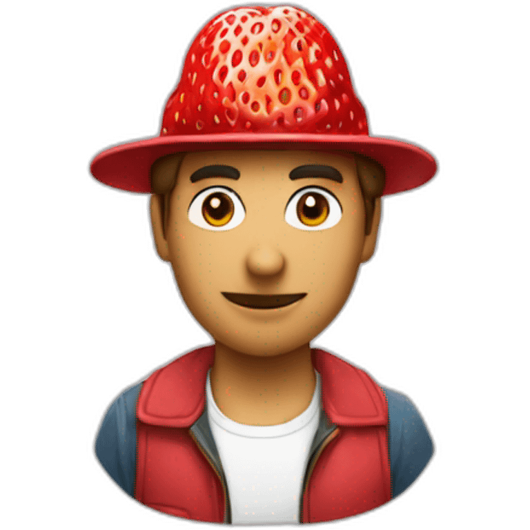 a man waring strowberry hat emoji