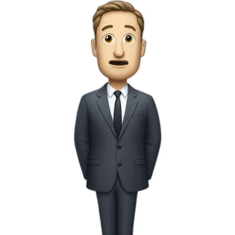 tim robinson in suit singing into microphone on microphone stand (full body, ios17, somber) emoji