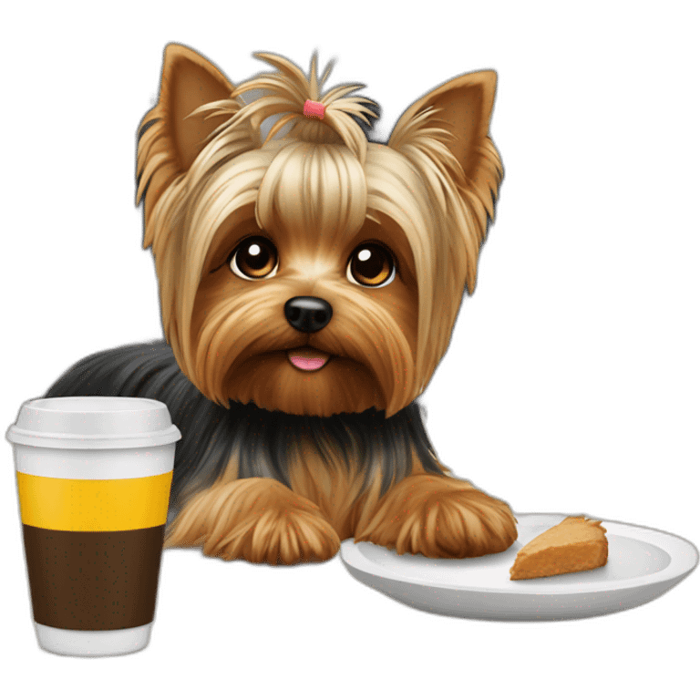 a yorkshire terrier at a table in a cafe emoji