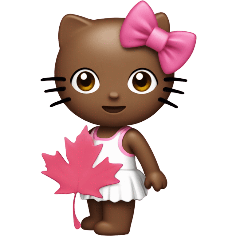 Hello kitty holding Pink maple leaf emoji