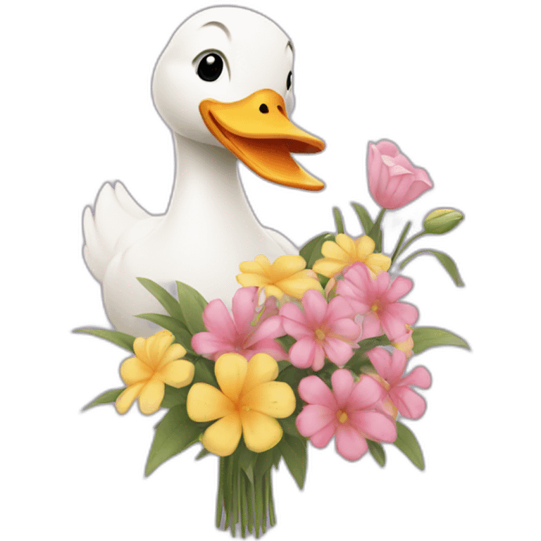 Duck holding flower bouquet emoji