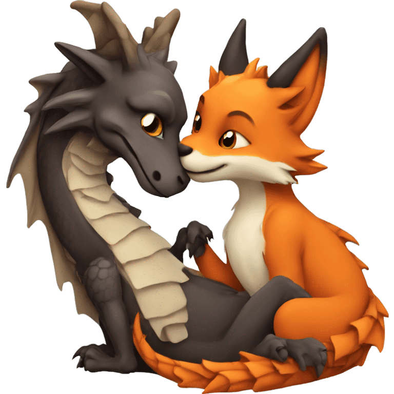 Dragon and fox cuddling emoji