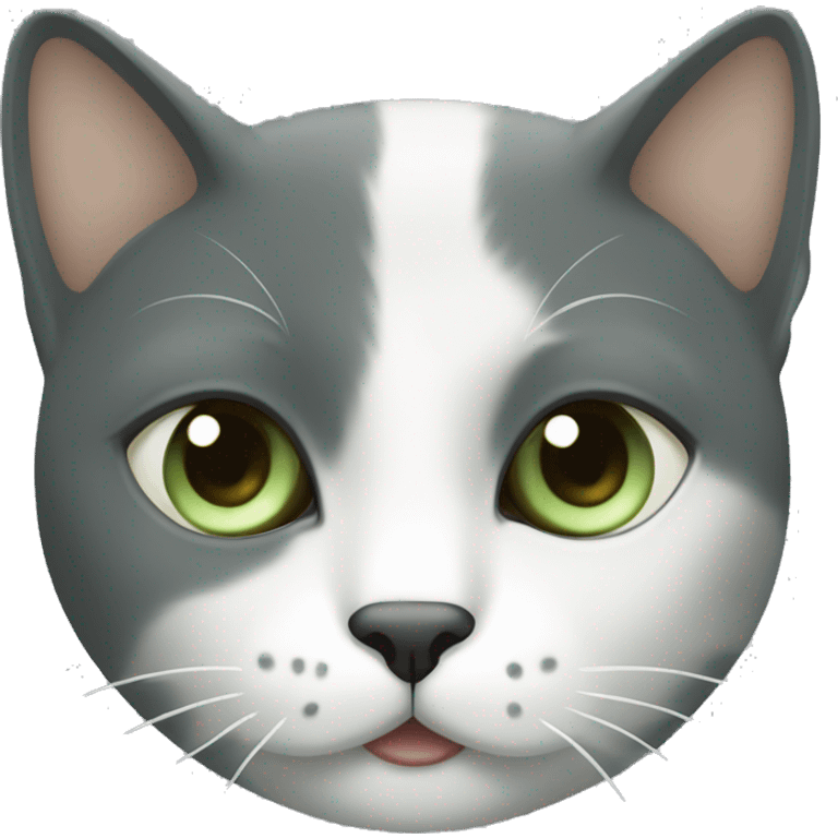 dark grey, white and beige cat with PALE green eyes  emoji