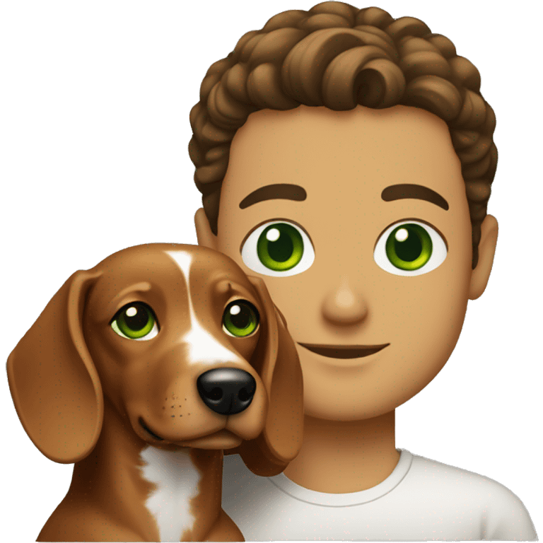 Lebanese with green eyes holding a dachshund emoji