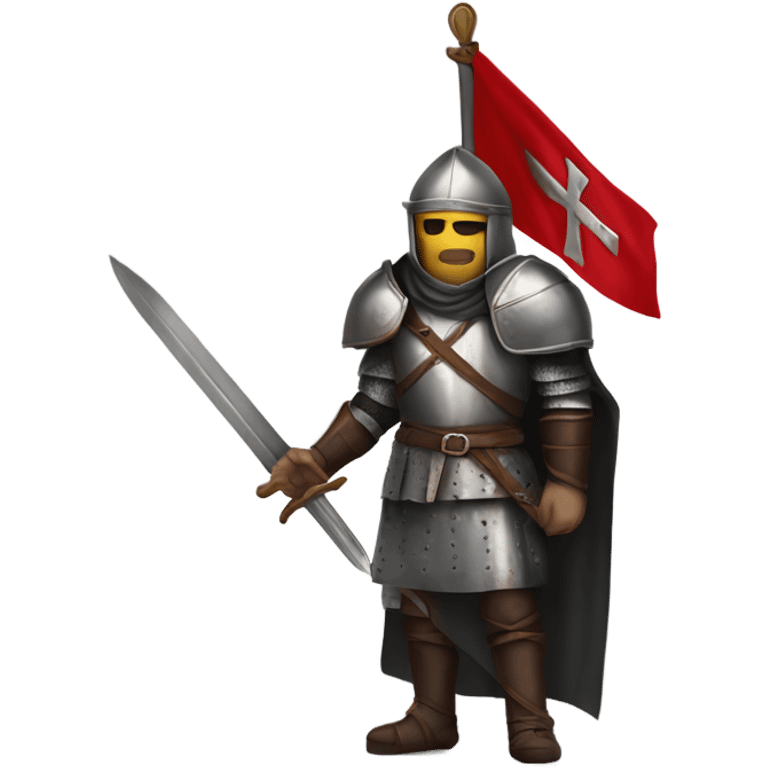 make an emoji like this 🧙🏻‍♂ but instead the guy without a beard and also wearing "Crusaders" clothing and a helmet plus with a sword and shield
make sure there is the Crusaders flag on the armour  from the First Crusade 
 emoji