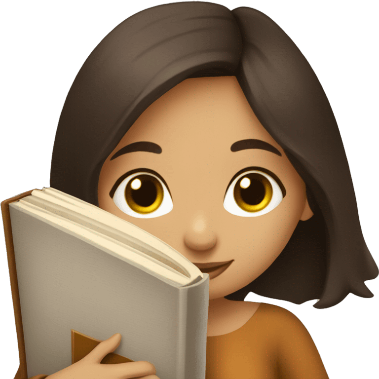 beautiful brunette girl hugging a book emoji