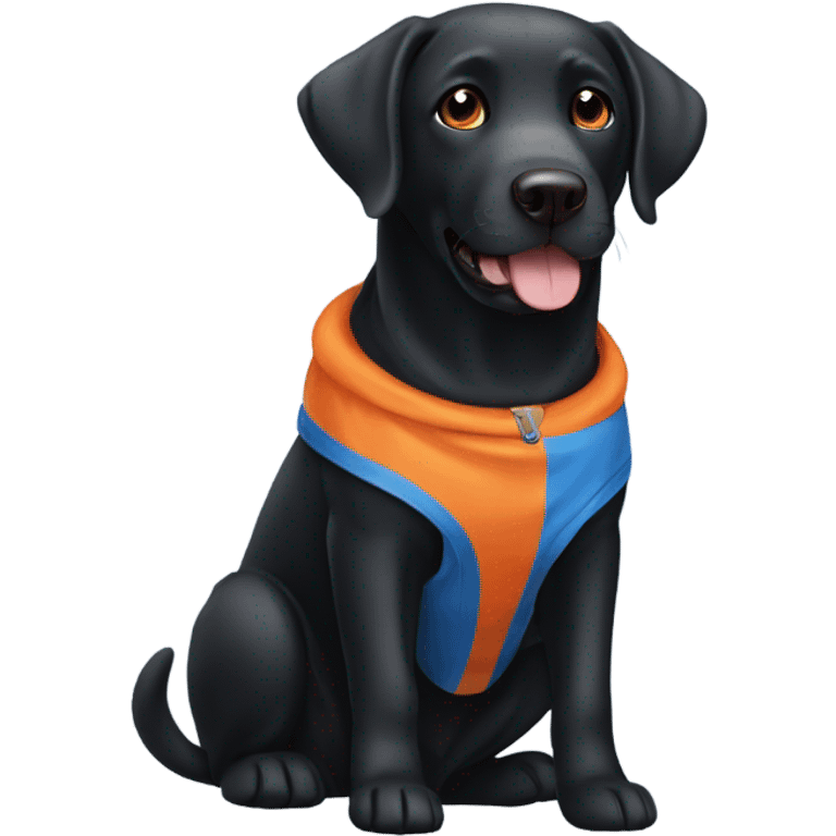 Black Labrador wearing orange and blue  emoji