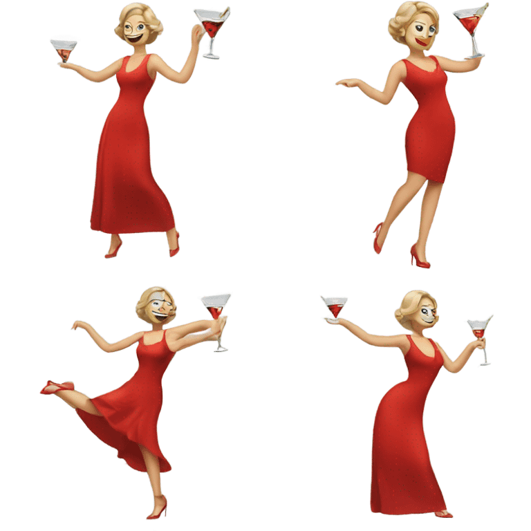 white woman red dress dancing with martini emoji