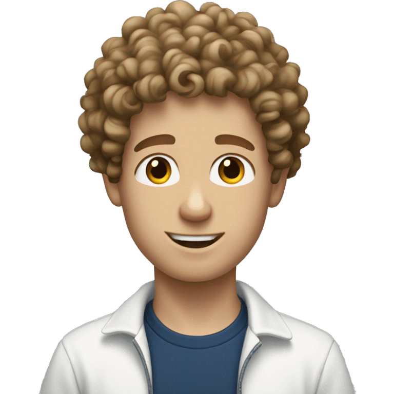 Curly haired white boy wearing whie tshirt and dark blue pants emoji