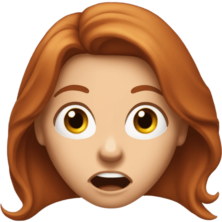 Woman long auburn hair with jaw open like omg emoji