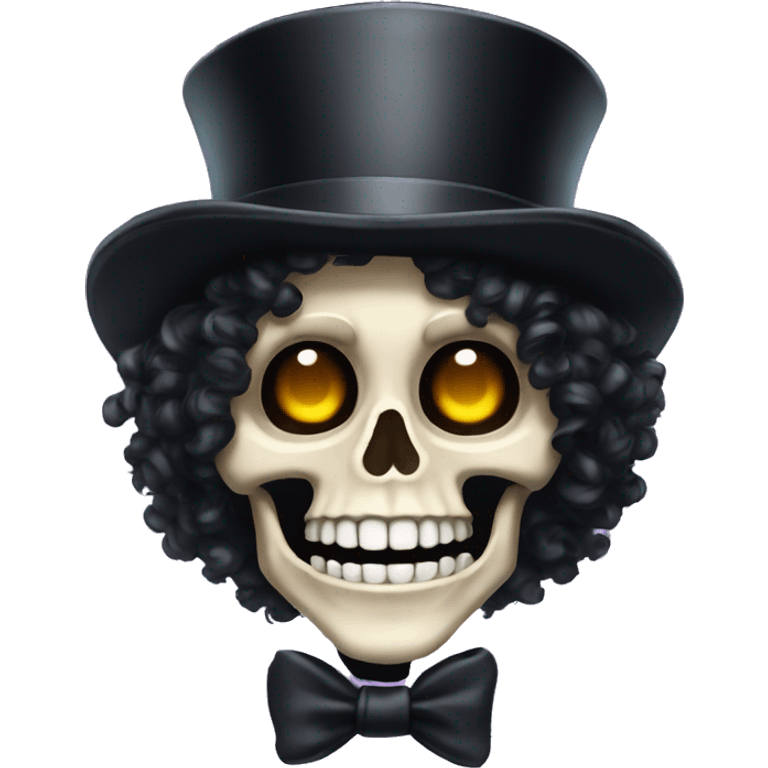 Top hat curly black hair skeleton smiling emoji