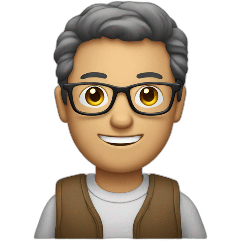 man with glasses and a computer in his right hand and a thumbs-up with his left hand emoji