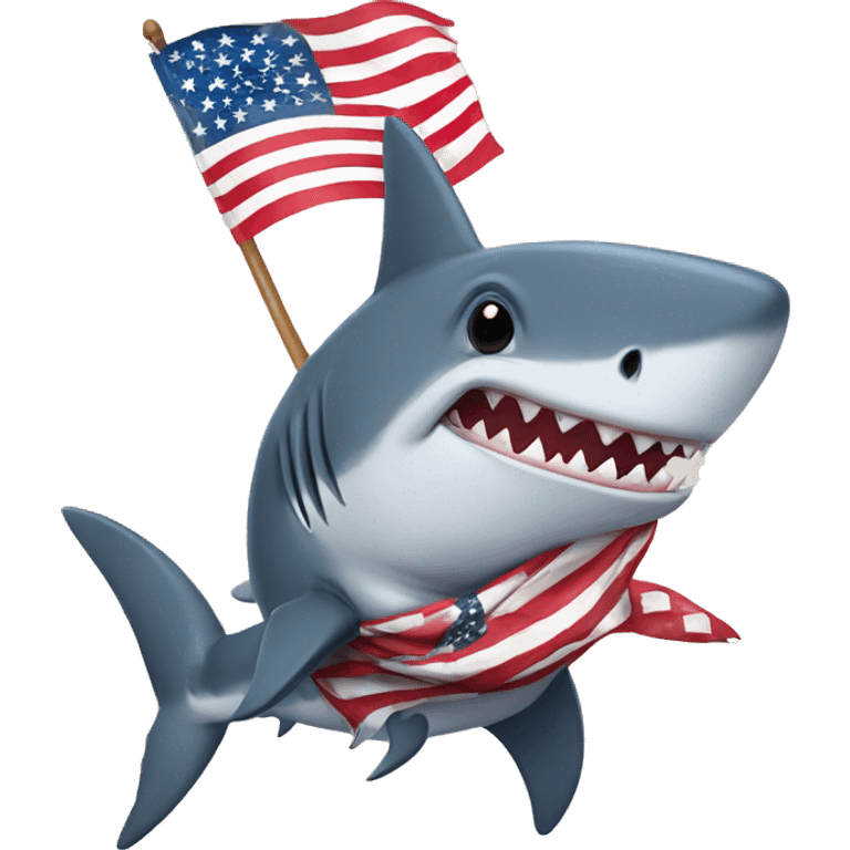 a shark with a rabbit ridding him with an American flag emoji