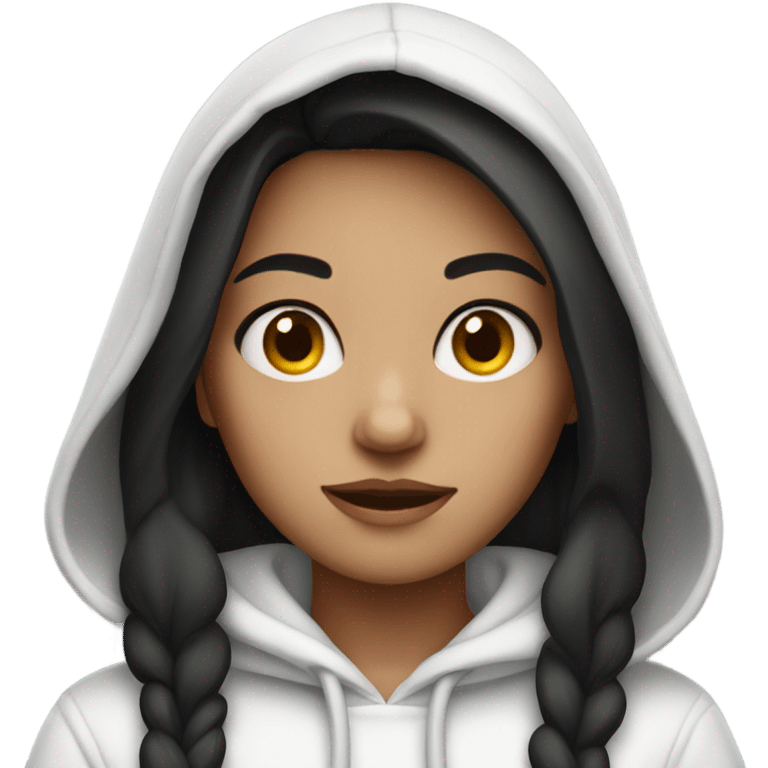 Dark haired girl in a white hoodie  emoji