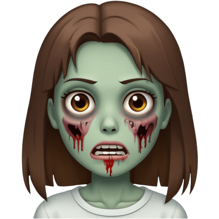 Zombie girl with brown hair brown eyes straight hair white skin with closed mouth emoji