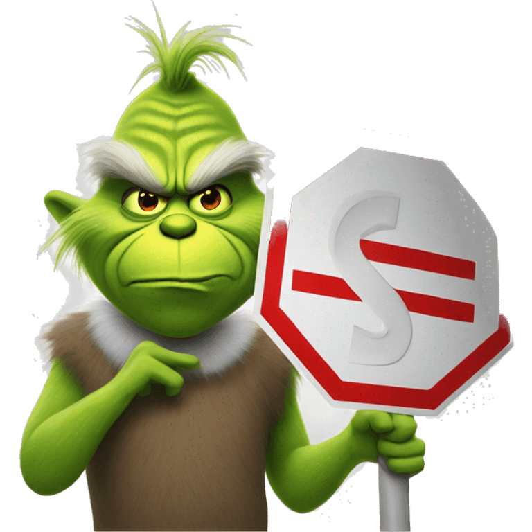 Grinch holding a stop sign emoji