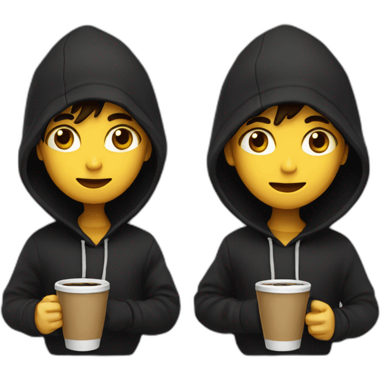 gamer with a black hoodie and a black beenie drinking coffee emoji