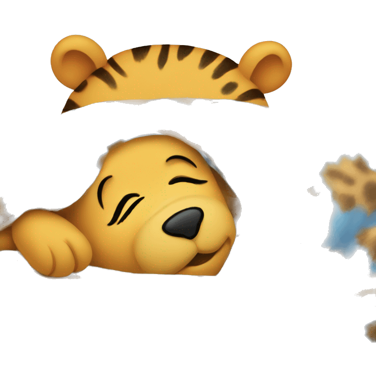 Winnie the pooh sleeping with a leopard patterned blanket emoji