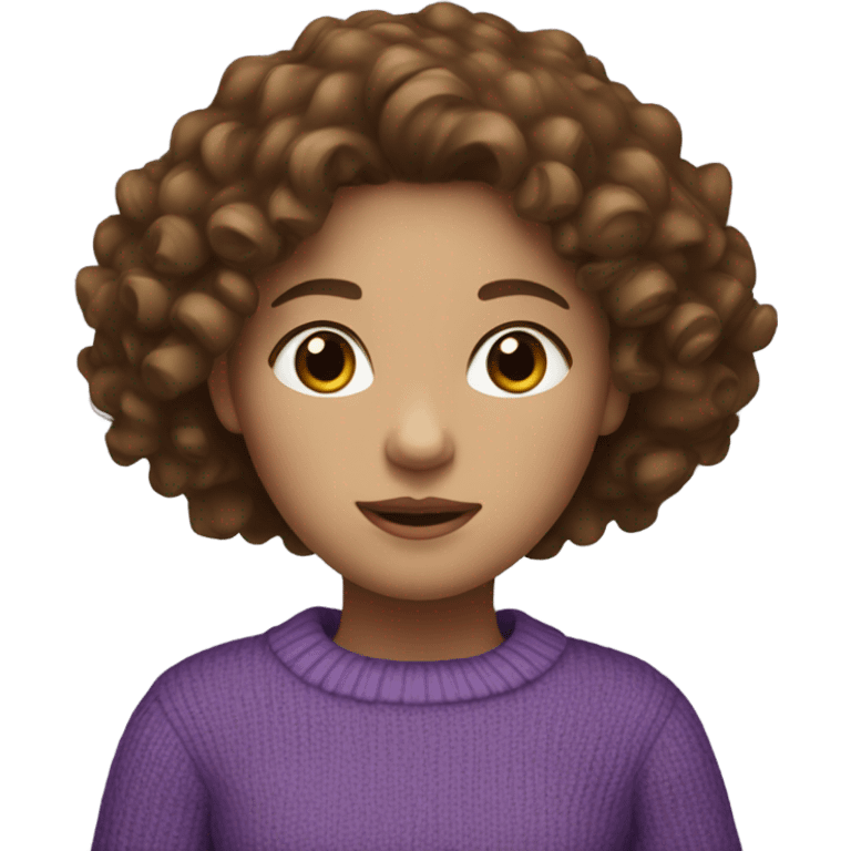 Girl with brown curly hair white skin and Purple sweater  emoji