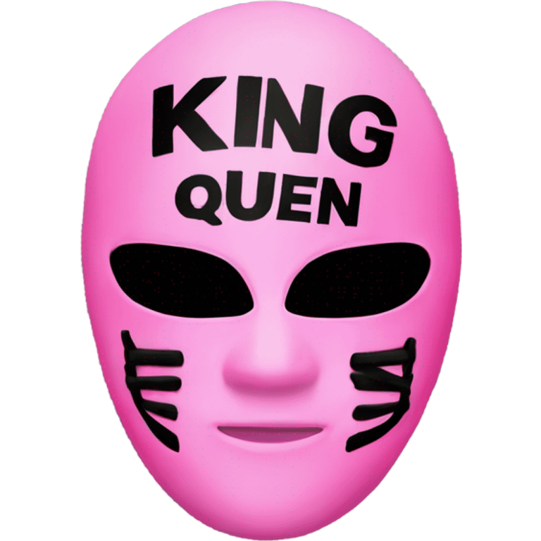 Pink and black ski mask with the words king and queen on each mask emoji