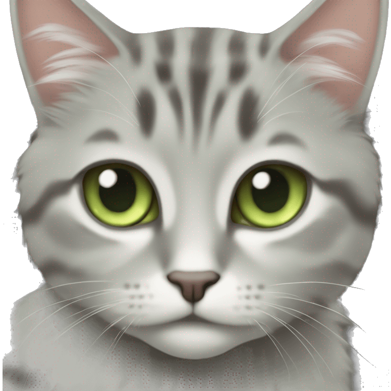 Grey fluffy pale green eyes tabby cat emoji