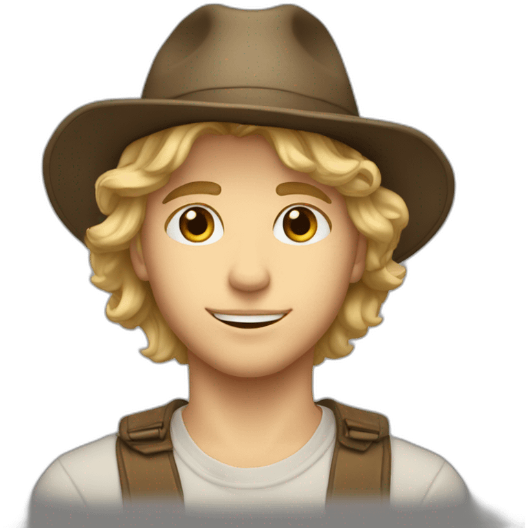 A handsome boy with wavy blonde hair and hazel eyes, cool with hat emoji