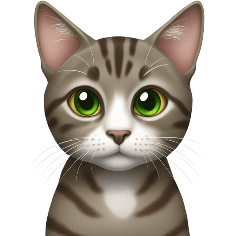 Grey and brown tabby cat with big green eyes and a white spot on his nose emoji