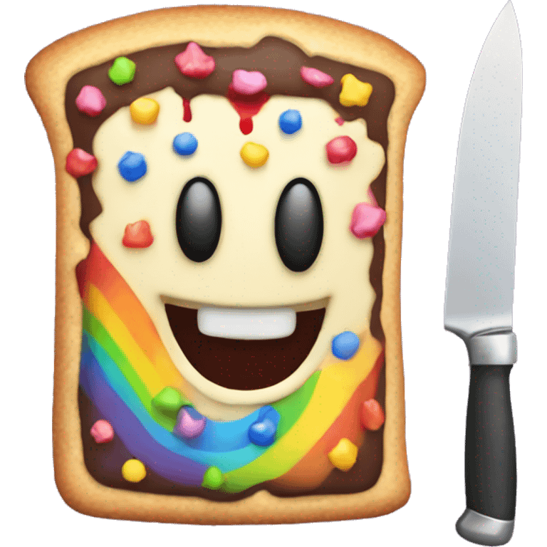 Rainbow evil poptart with a knife emoji