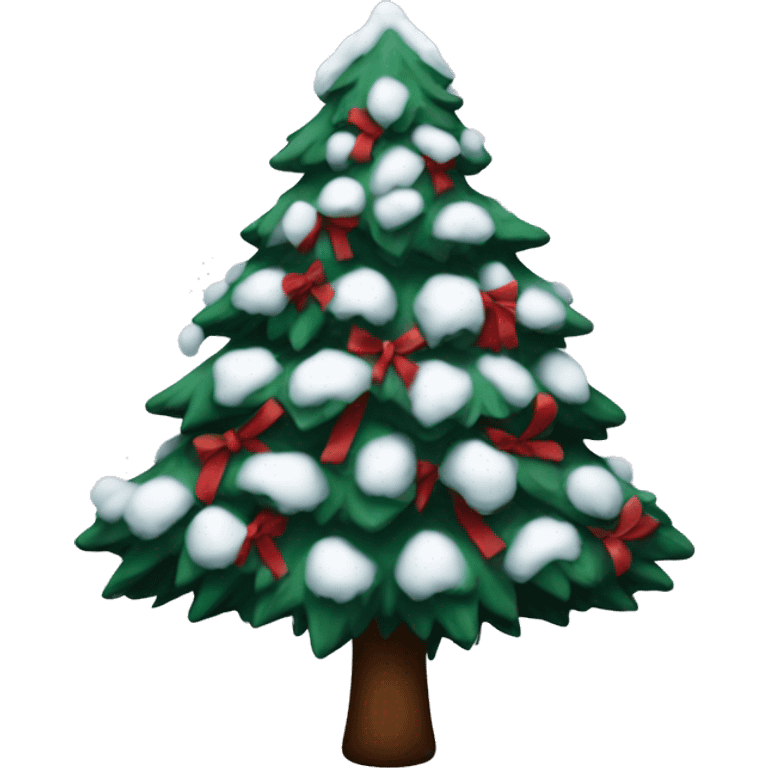 Snowy Christmas tree with dark red bows emoji