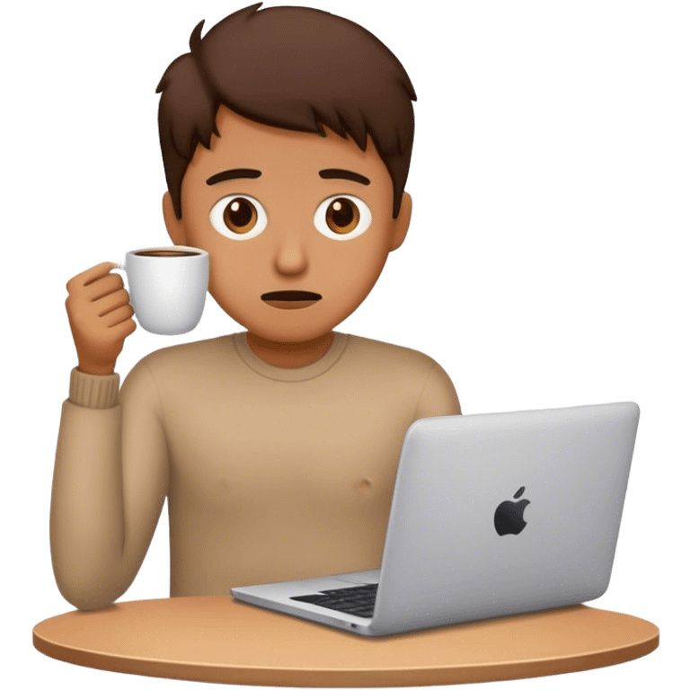 Stressed person with laptop and coffee emoji