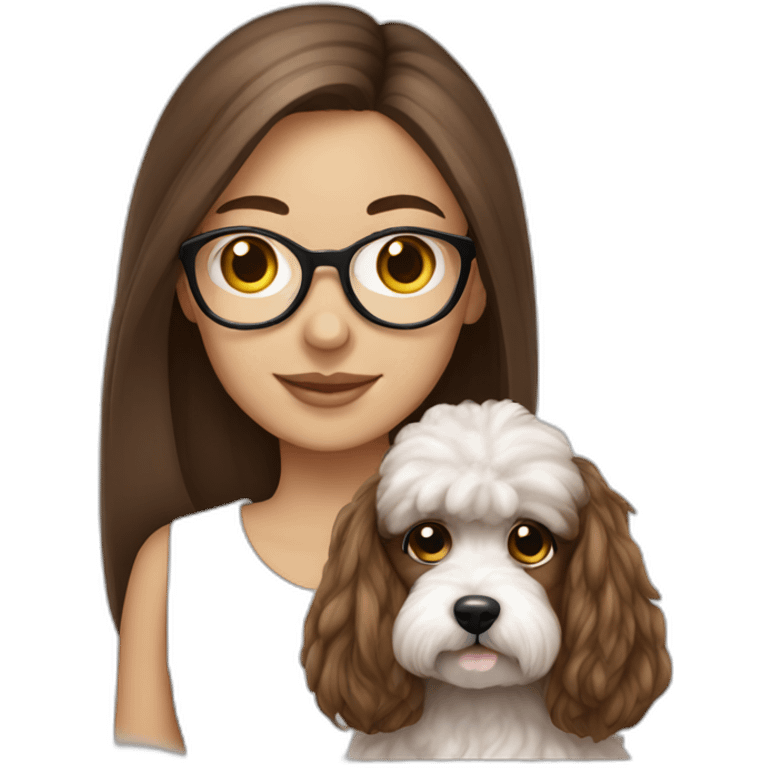 Long straight brown hair, eyeglassed turkish girl with white maltipoo emoji