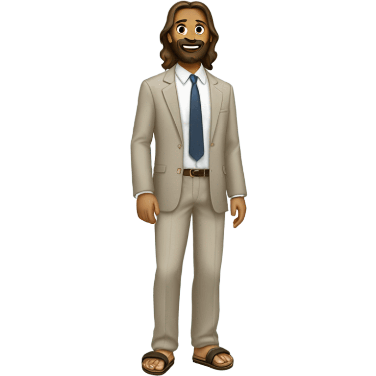 Jesus wearing a suit and Birkenstocks emoji