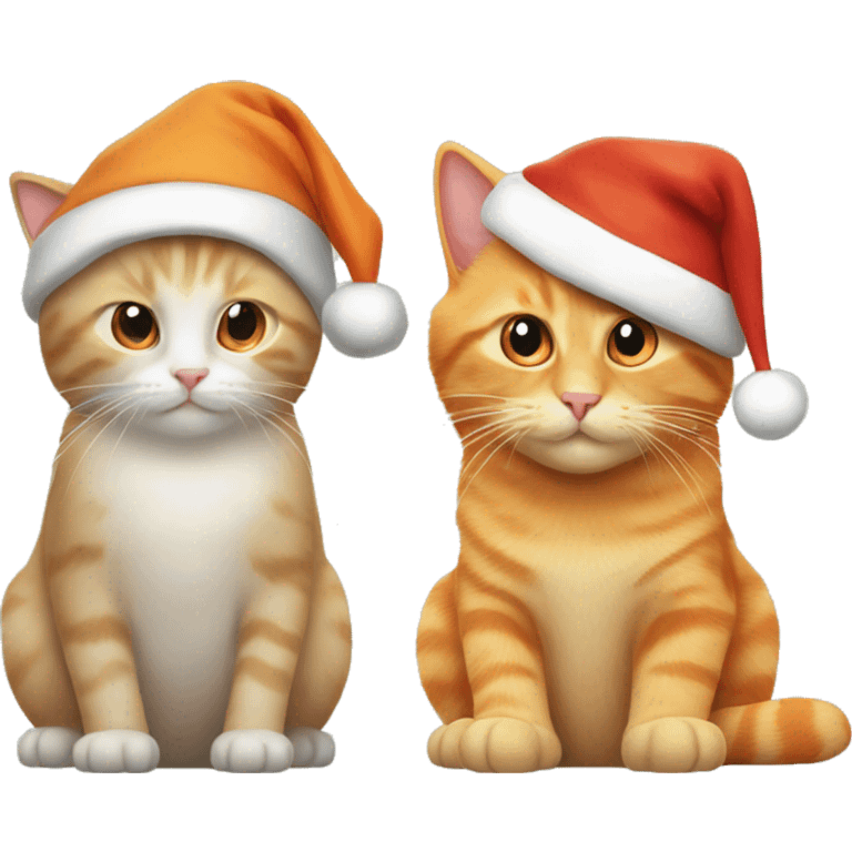 Orange cat and beige cat wearing a santa hat emoji