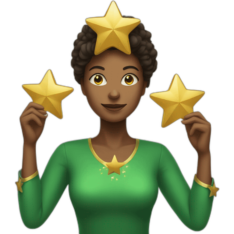 Green women holding three gold stars above head emoji