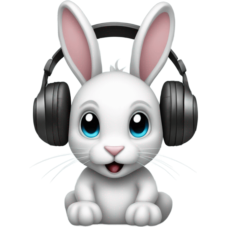 A rabbit listening to metal emoji