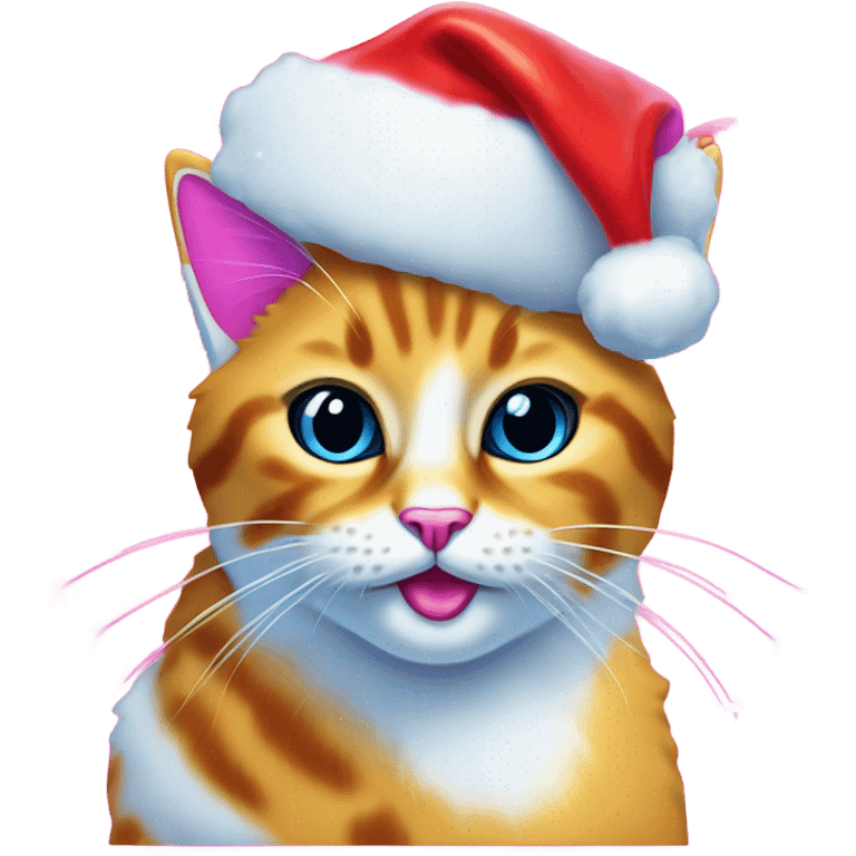 Lisa frank Christmas cat with Santa hat emoji