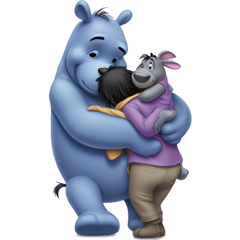 Pooh bear hugging Eeyore emoji