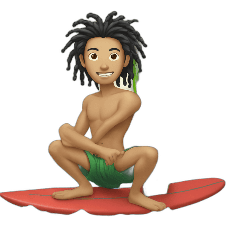 asian guy with dreadlocks on surfboard emoji