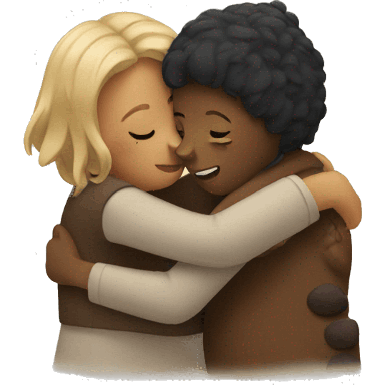 Two women hugging a bear emoji