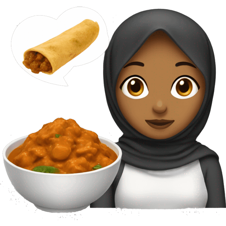 Brown girl with hijab eating curry  emoji