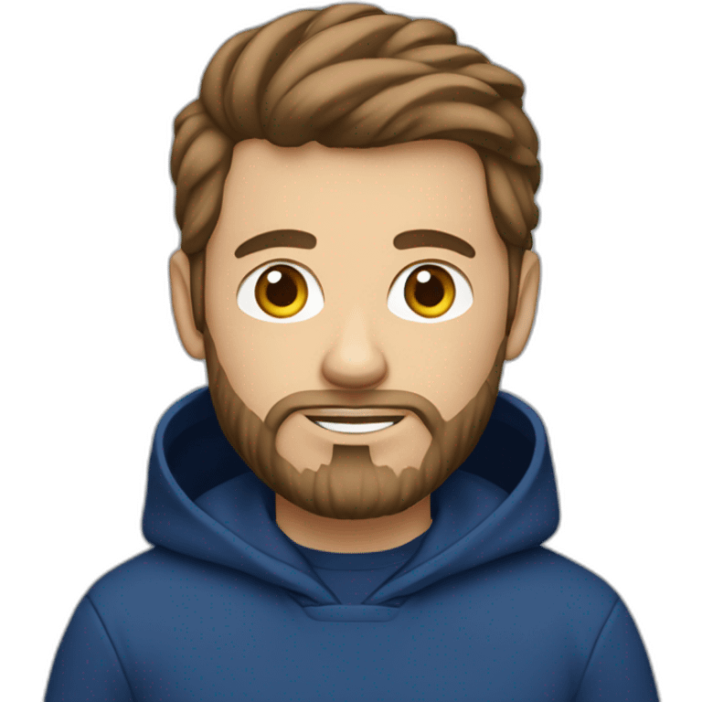 Brown hair white man with a beard typing on apple computer wearing a dark blue nike hoodie emoji