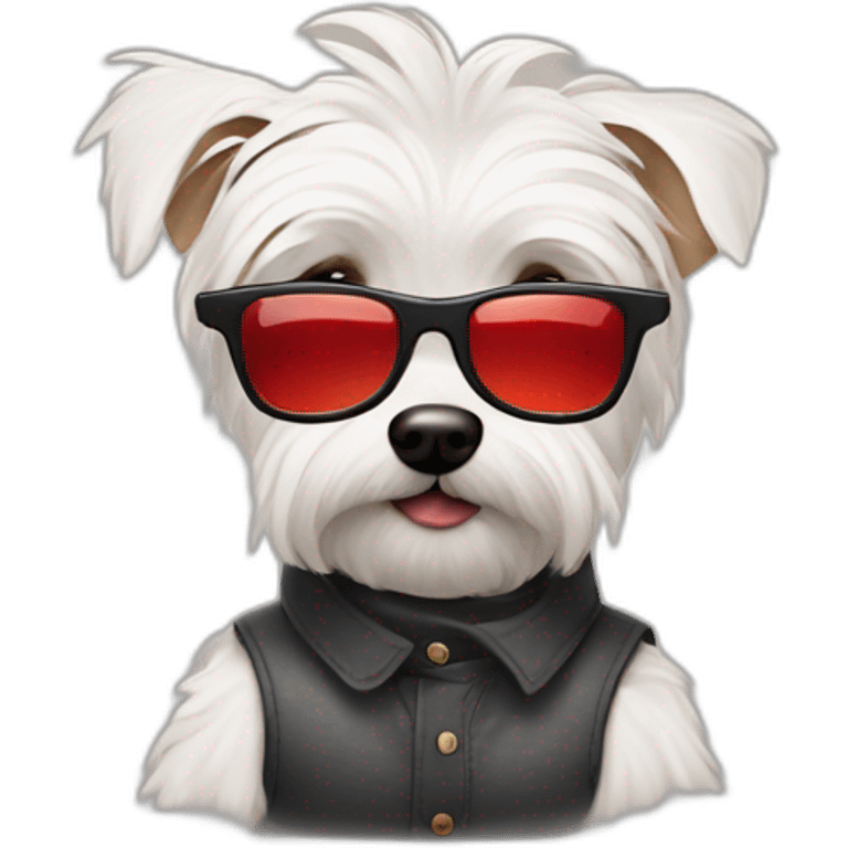 Hombre con gafas rojas y perro westie emoji