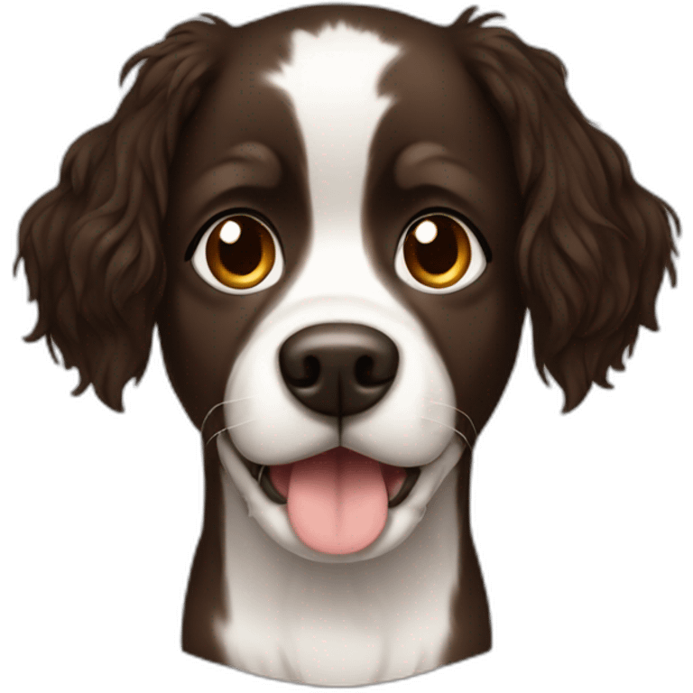 Graphic designer dark hair with brown white dog emoji