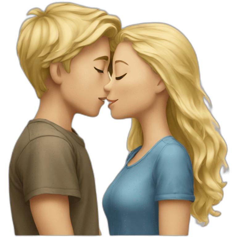 Blond boy kissing a blonde girl emoji