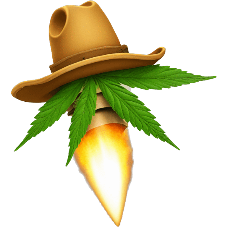 Marijuana leaf riding a rocket with a cowboy hat on emoji