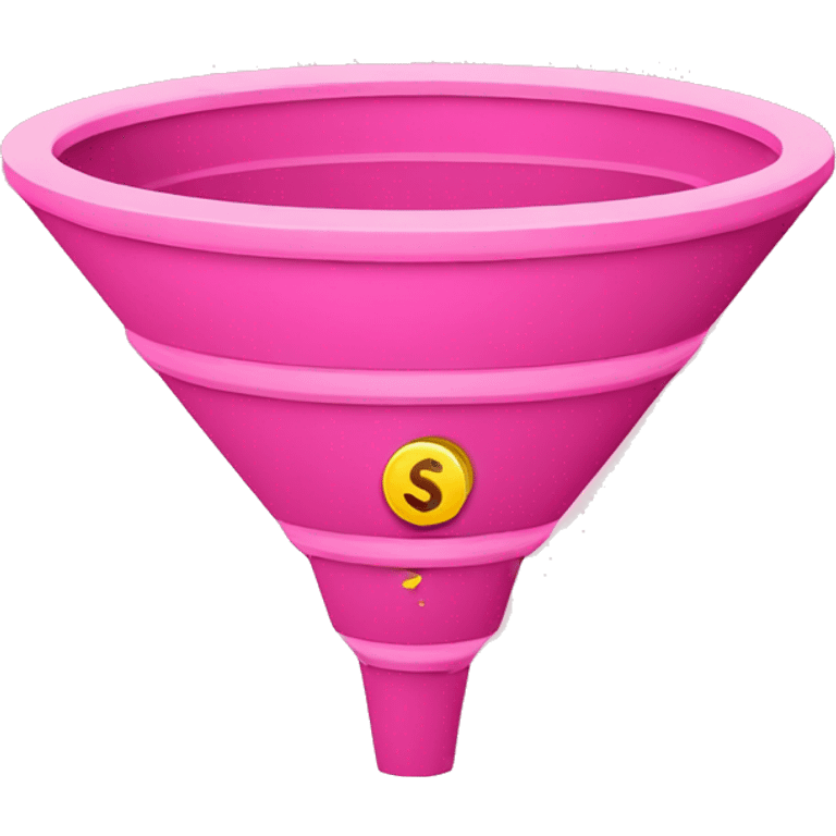 pink sales funnel with 5 levels where people fall in widest level and money fall out from smallest one emoji