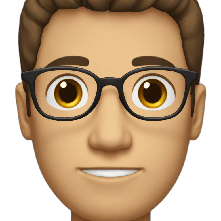 A guy with dark brown hair and glasses with a symmetric shaped face and a brown pullover emoji