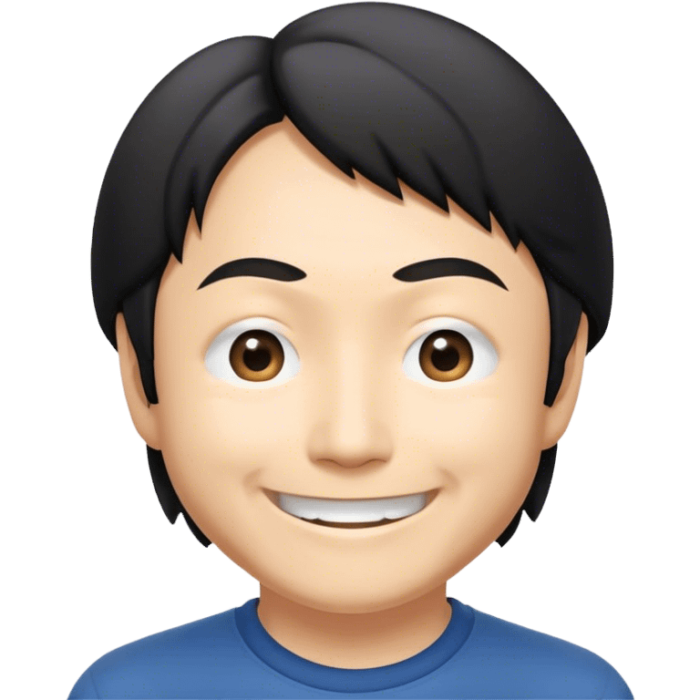 ​Cinematic Realistic Portrait of a Smiling Shigeru Miyamoto, depicted with warm, approachable features, showing a giant smile with expressive eyes, set against a subtle backdrop, inviting lighting that captures his innovative spirit emoji