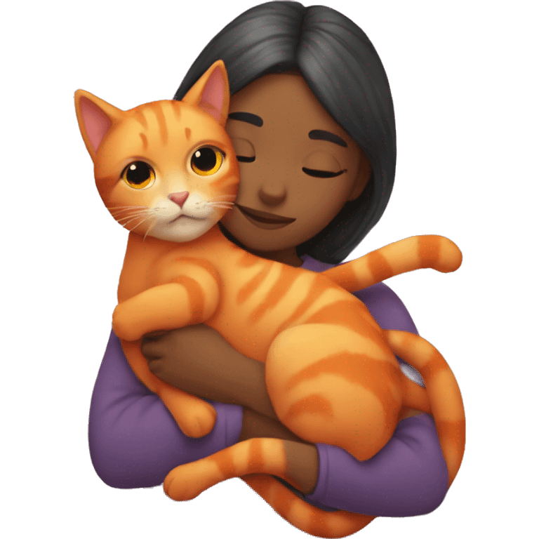 girl with highlights hugging an orange cat emoji