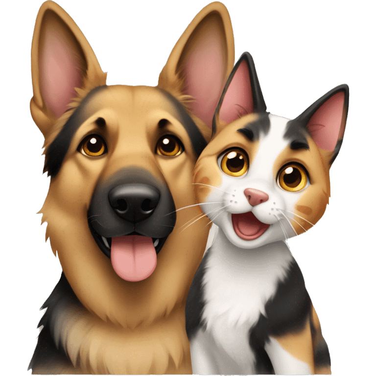 German shepherd and calico cat emoji